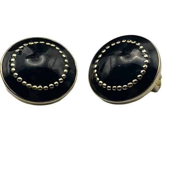 **Large Vintage Black and Gold Clip On Earrings - Picture 8 of 12